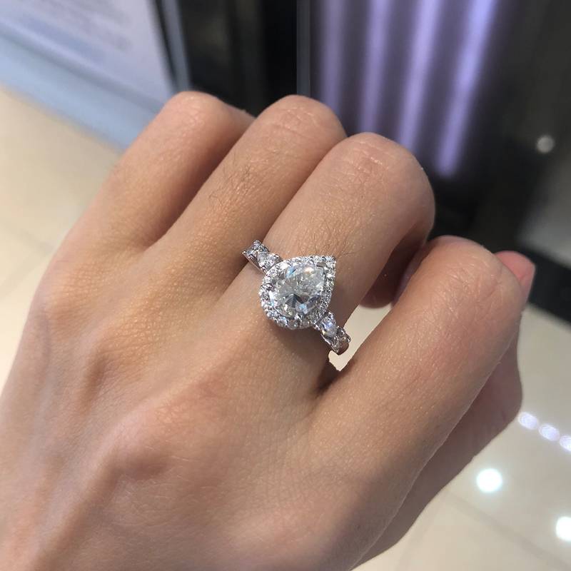 水滴钻Women's RingS925银镀白金定制选款主石Moissanite1.25ct/副石高碳钻